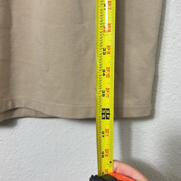 Reformation Mock Neck Bodycon Dress Tan Knee Length Stretch Knit Sleeveless Sz S - Picture 8 of 9